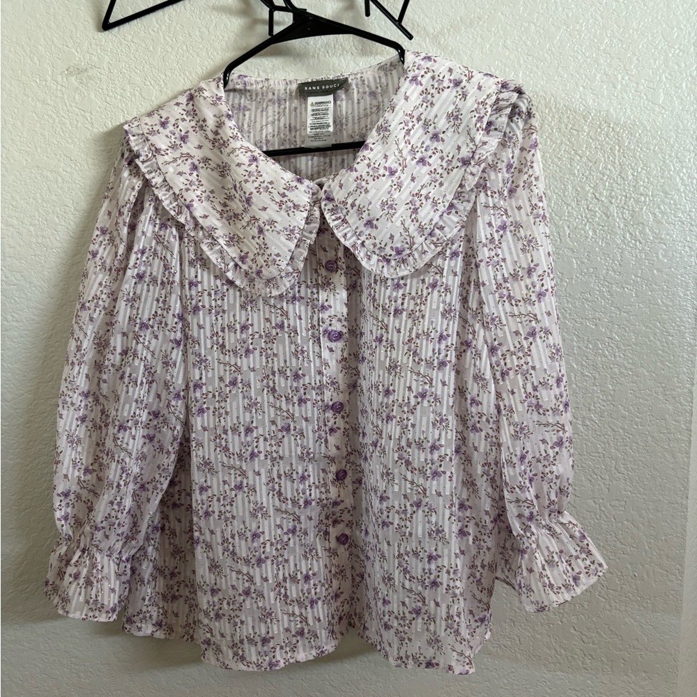 Sans Souci Peter Pan Collar Floral Shirt